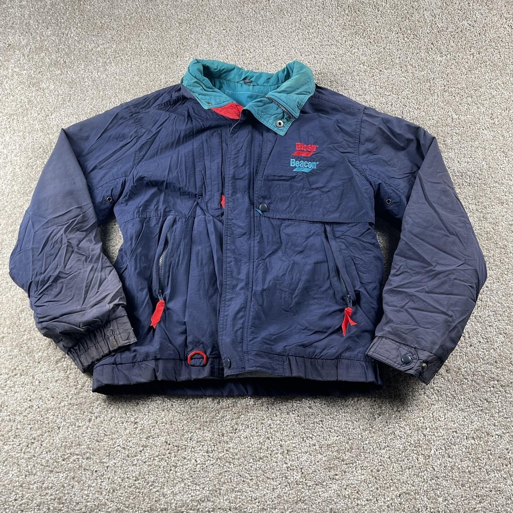 Vintage Bicep Beacon Jacket Mens Large Blue Nylon Fleece Lined Windbreaker